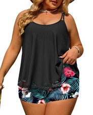 Plus Size Two Piece Swimsuits for Women Tankini Bathing Suits Full Coverage F...