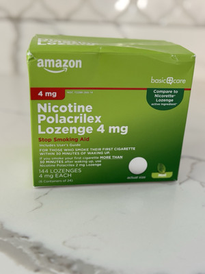 Amazon Basic Care Lozenge Nicotine Polacrilex 4 mg 144 Lozenges Exp 12/2026