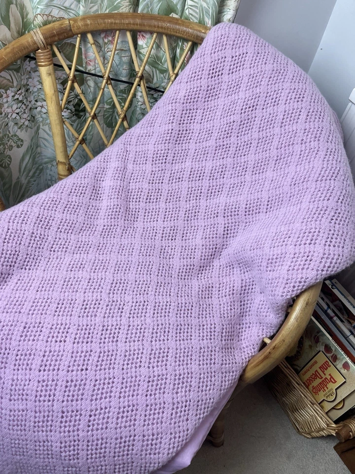 Vintage Large Lilac Purple Cellular Blanket Satin Trim 230x245cm - Image 4 of 4