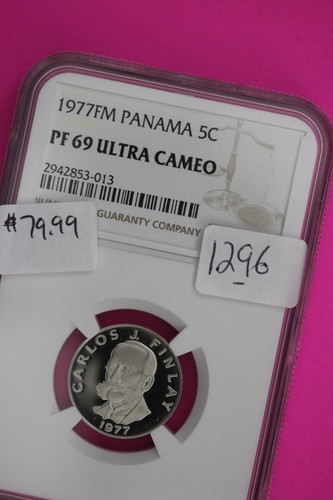 1977 Panama PF 69 Ultra Cameo Proof 5 Centesimos NGC Graded Certified Slab 1296 - Picture 3 of 3