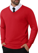 Men'S V Neck Sweater Knitted Pullover Casual Soft Lightweight Long Sleeve Dress