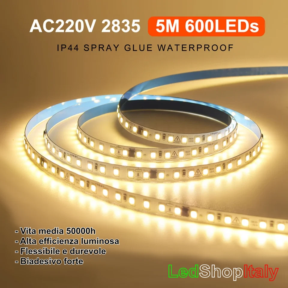 Striscia LED 220V SMD 10W/m 5m 10m 15m 20m Luce Bianca MOLTO LUMINOSA Adesiva - Immagine 2 di 4