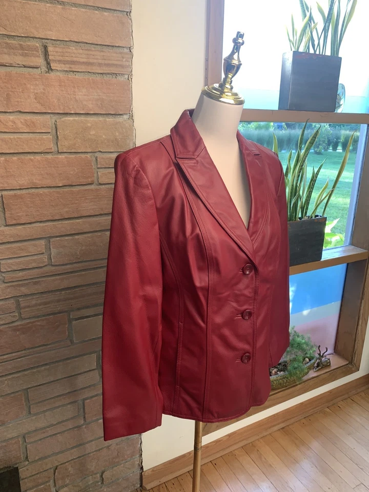 Chaqueta Blazer Mujer Vintage East 5TH Cuero Borgoña 3 Botones Mediana Foto 3 de 4