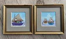 Two Original 1980s Haitian Paintings: Sailboats At Sea (Naïve Art)
