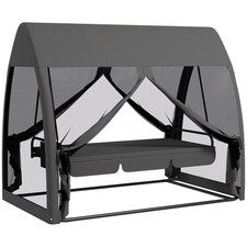 3 Seater Convertible Garden Swing Chair Bed with Canopy Mosquito Net Grey