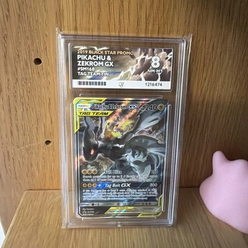 Pokemon Pikachu & Zekrom GX SM168 Tag Team Graded ACE 8 Black Star Promo