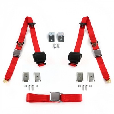 Early Cars 1900 - 1927 Airplane 3pt Red Bench Seat Kit w/Brackets 3 Belts  