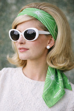 Vintage Paoli Silk Scarf Green White Geometric Starburst 1960s Mod Style Retro