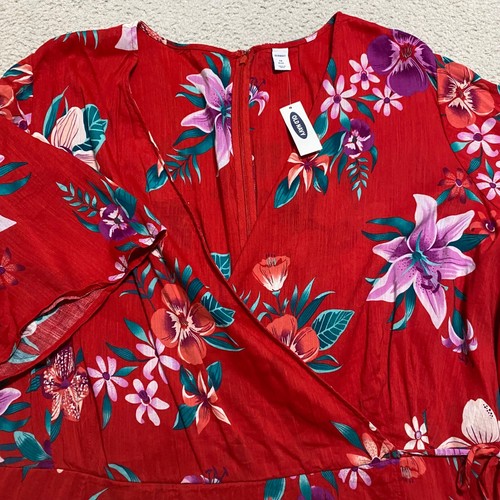 NWT Old Navy Womens 4X Plus Wrap Dress Red Floral Short Sleeve Lined V Neck New - Picture 7 of 12