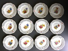 Konfekt Pralinen Teller Lochrand Goldrand Blumenmotiv 12 St&uuml;ck