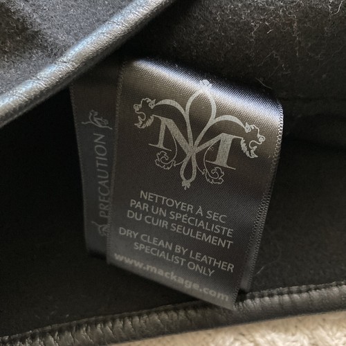 Mackage Coat sz S/P Black Double Breast Classic Wool Owl Neck Jacket Leather - Picture 8 of 12