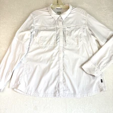 REI Wilderness Nylon Shirt Womens 2X Off White Button Up Roll Tab Sleeve Hiking