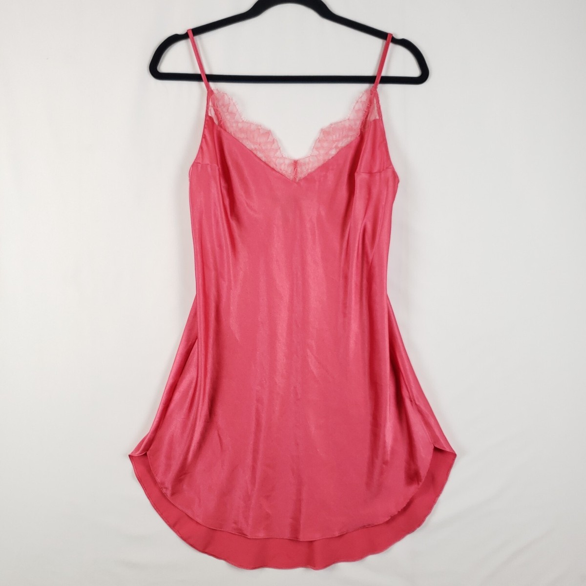 dark pink slip dress Victorias Secret Satin Chemise Slip Dress Womens Small Lace Trim Dark Pink Shiny