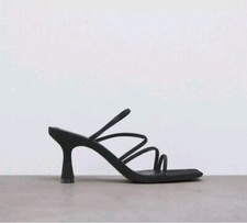 Zara Black heels Sandals with rhinestones size 39 Black Slip-ons Square Open Toe