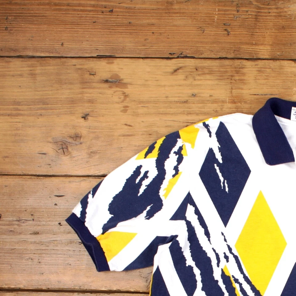 Vintage Polo Shirt T Shirt XL 90s Hartwell Geometric White Tee - Imagem 4 de 4