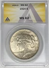 1924 Peace Silver Dollar ANACS MS 62