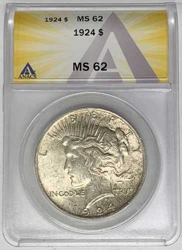 1924 Peace Silver Dollar ANACS MS 62