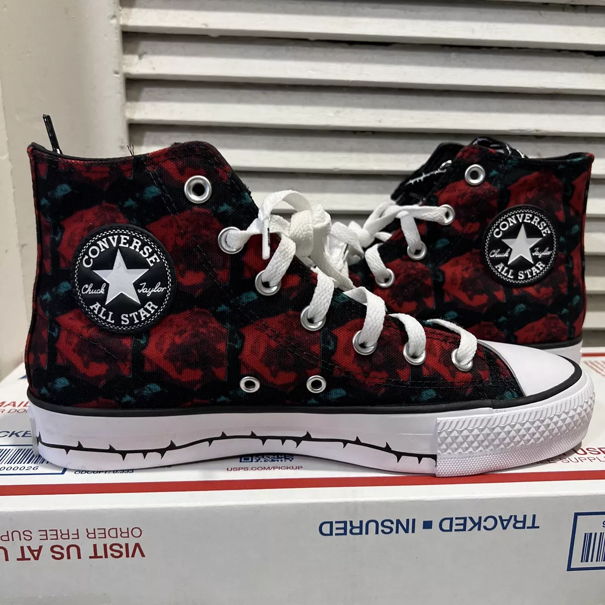 Chuck Taylor All Star Love Black Red ROSES High Shoe Women's Size 8 | eBay