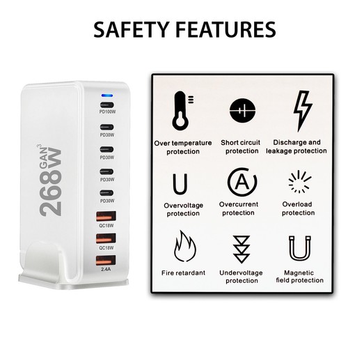 8 Port USB Charging Station TYPE-C Hub Tower Desktop Phone Charger UK 268W - Picture 15 of 15
