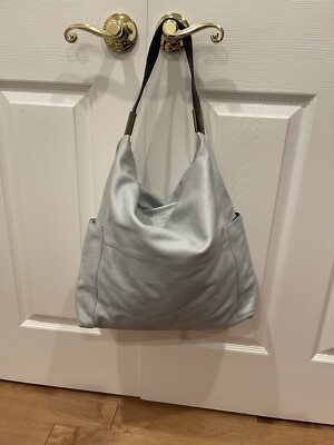 Large Soft Lupe Italian Leather Hobo Light Powder Blue Gently Used Zip Close