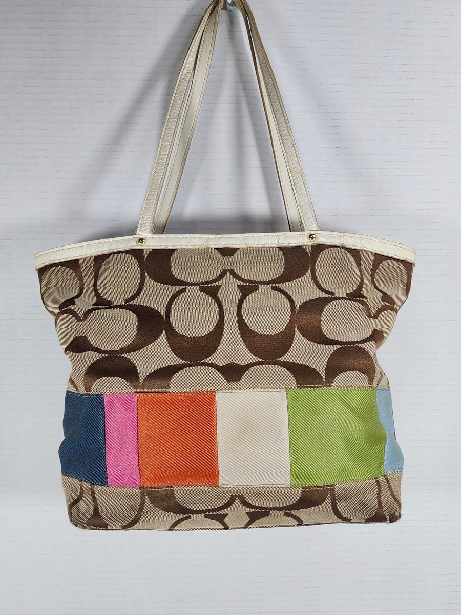 Vtg Coach Signature Legacy Color Block Khaki Gold Leather