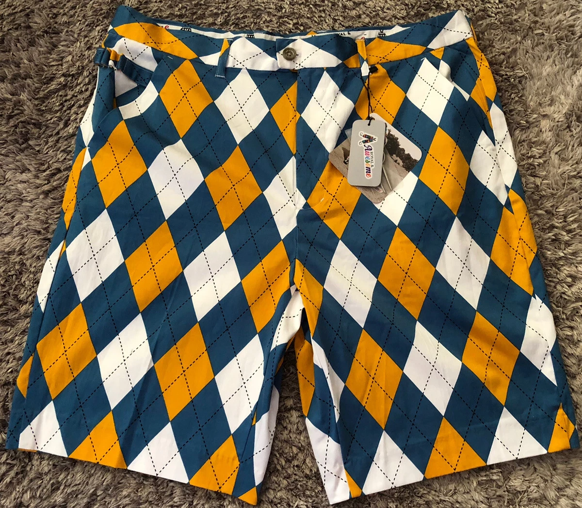 079 NWT Authentic Royal Awesome Diamond Dude Golf Shorts Tool Mens Size 38