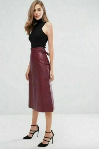 Faux leather pencil skirt below knee cheap