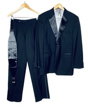 VTG Stafford Formal Wear Mens One Button Black Wool Tuxedo Suit Sz 44R