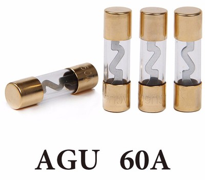 4x GLAS-Sicherung AGU 60A Vergoldet 60 Ampere Hauptsicherung Glassicherung