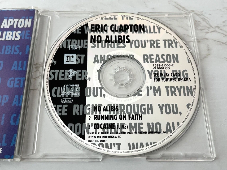 Eric Clapton No Alibis CD Single GERMANY IMPORT! 1990 Reprise Cocaine RARE! OOP! - Image 2 of 4