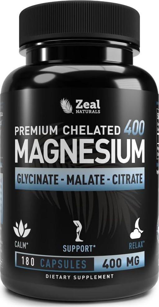 Premium Chelated Magnesium Glycinate, Malate, Citrate (400mg | 180
