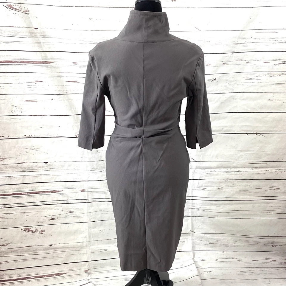 Joseph Ribkoff Shirt Dress Women’s 8 Gray Collared Full Zip Ruched - Image 4 of 4