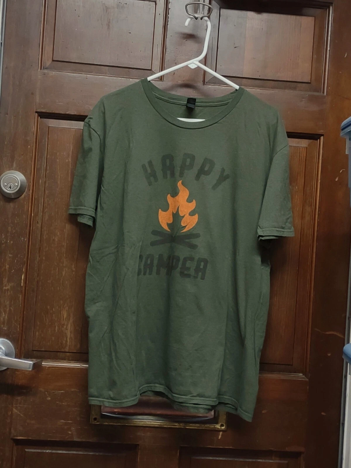 Anvil Dark Olive Green "Happy Camper" T-Shirt Campfire Men's Size XL