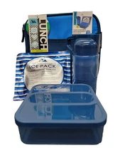 Artic Zone Insulated Lunch Box Combo - Blue - Water Bottle - Container - Ice Pac