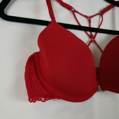 Gilly Hicks Hollister Damen BH 36B leicht gefüttert Plunge kräftig rot Träger Rücken - Bild 3 von 10