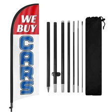 FSFLAG We Buy Cars Feather Flag Banner with Pole and Stake 8FT Advertising Sign