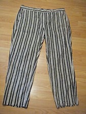 BANANA REPUBLIC AVERY STRETCH LINEN BLEND GRAY/WHITE STRIPE PANTS SZ 12