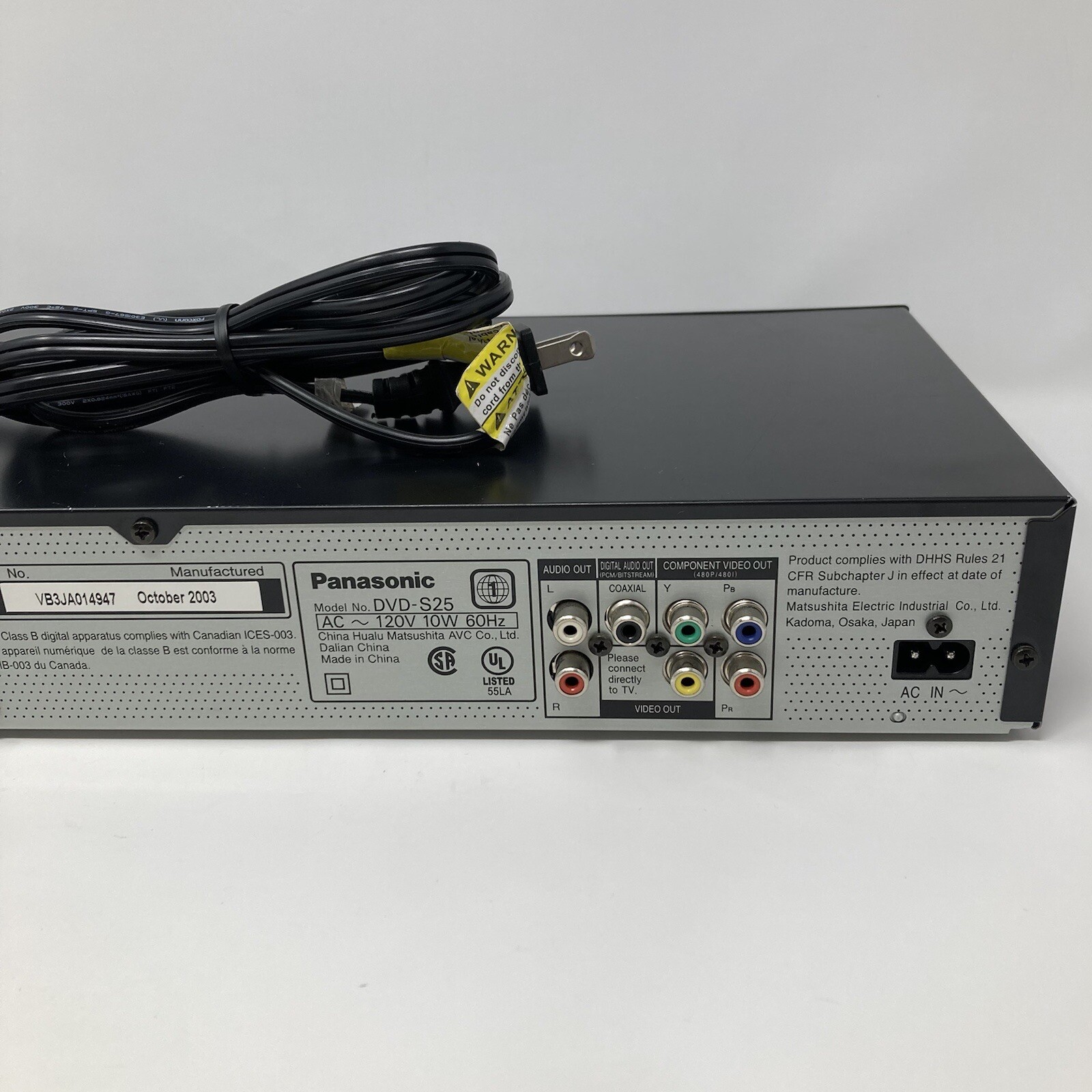 Panasonic DVDS25 DVD/CD Player DVDR, CDRW, DVD+R, VCD, CD, MP3, DVD