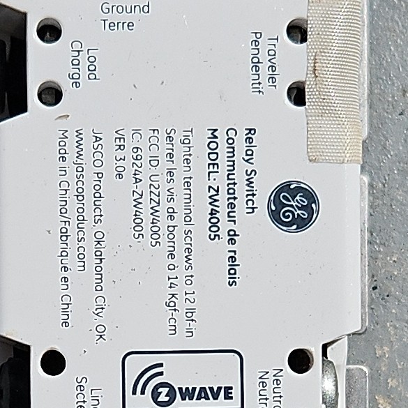 GE ZW4005 Z-Wave Wireless Decorator On/Off Wall Switch White 120V