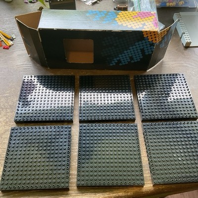 Lego 6 Black Technic Bricks 16 x 16 x 1 1/3 with Holes 5 x 5 Inches Rare