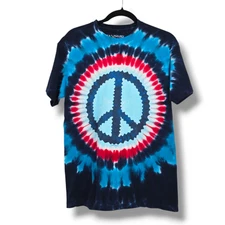 Liquid Blue Unisex Tie Dye Peace Sign Red White And Blue T-Shirt Size Medium