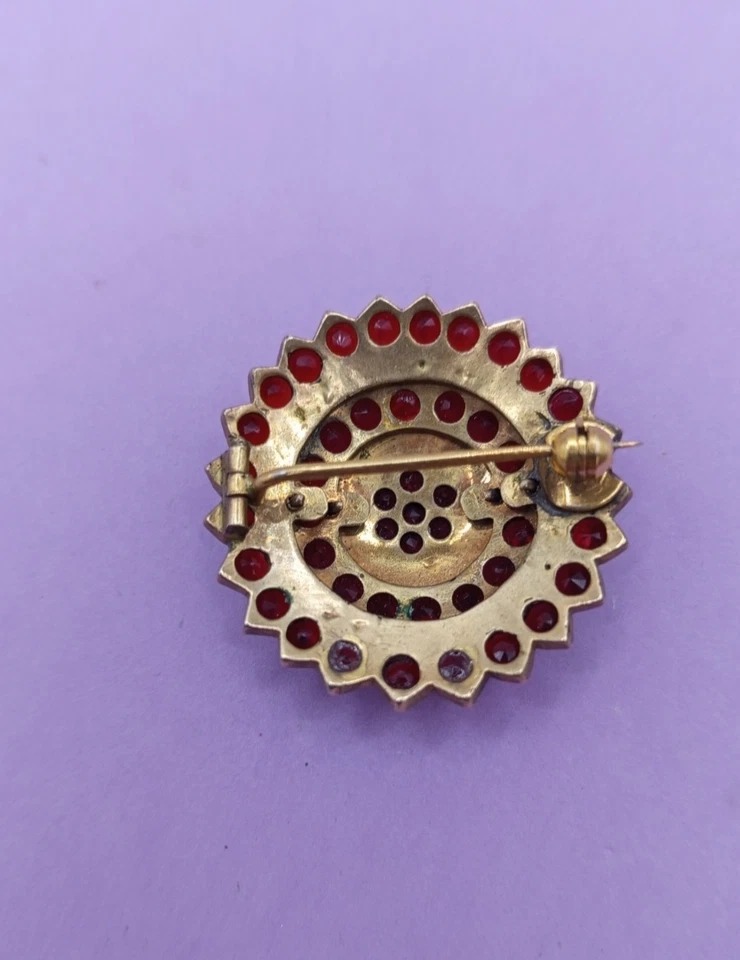 PAS DE TARIF Broche ancienne grenat bohème vintage 1,2" - Photo 2/3