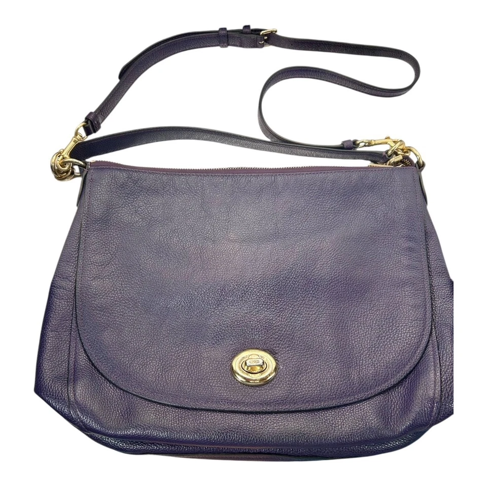 Bolso Hobo Coach Turnlock Ciruela Púrpura Guijarro Cuero Dorado Herrajes Estilo 24771 Foto 2 de 4