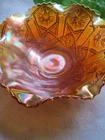 Vintage Orange Carnival Glass Bowl Ruffled Edge Fluted 8" Star And File Pattern
