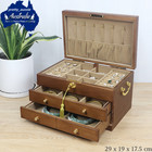 Large Wooden Jewelry Box Three-Tier W/ Lock Large Capacity for Organiser