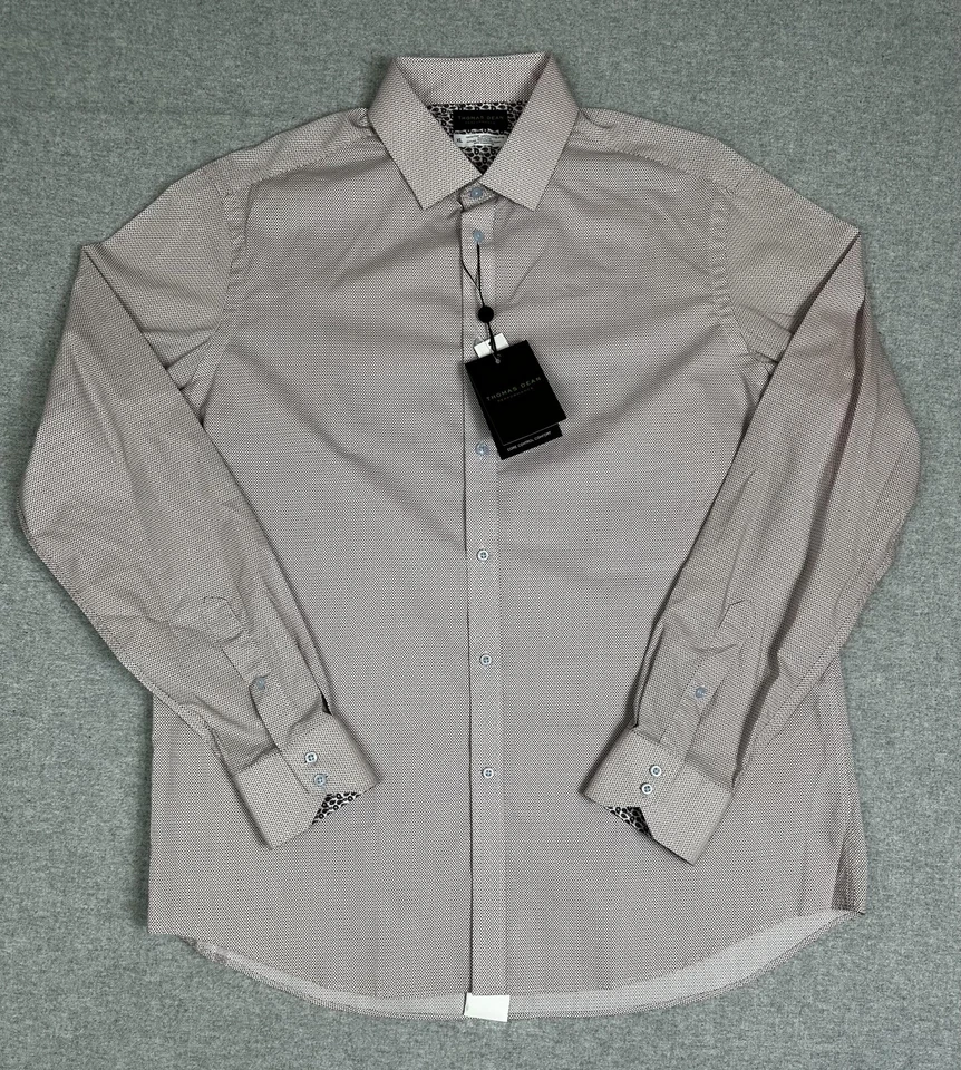 Camisa de vestir Thomas Dean para hombre XL rosa vino blanco rendimiento estampado manga larga Foto 3 de 4