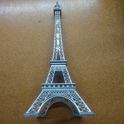 2 Piece Vintage chrome Eiffel Tower Statue - 15 inches 