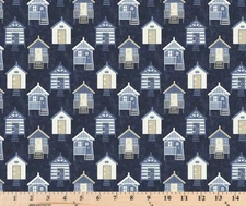 Bon Voyage Navy Sea Huts Nautical CX10844-NAVY Cotton Fabric By the  half yard