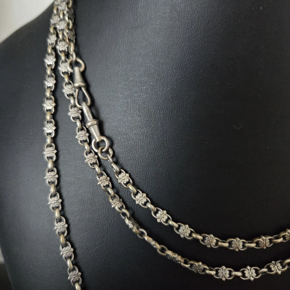 Sautoir Argent XIXè Ancien Long Collier 150 cm 19thC Chaine De Montre - Photo 2/4