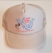 Vintage Used, Lake Fork Texas, Bass Capital.  Sliver Snapback Mesh Truckers Hat 